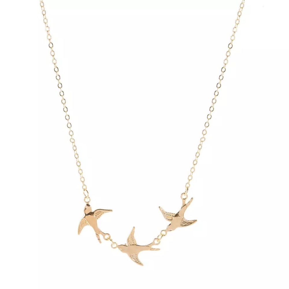 “3 Little Birds" Sparrow Gold Dainty Pretty Bohemian Hippie Peace Gift Necklace - Picture 6 of 7